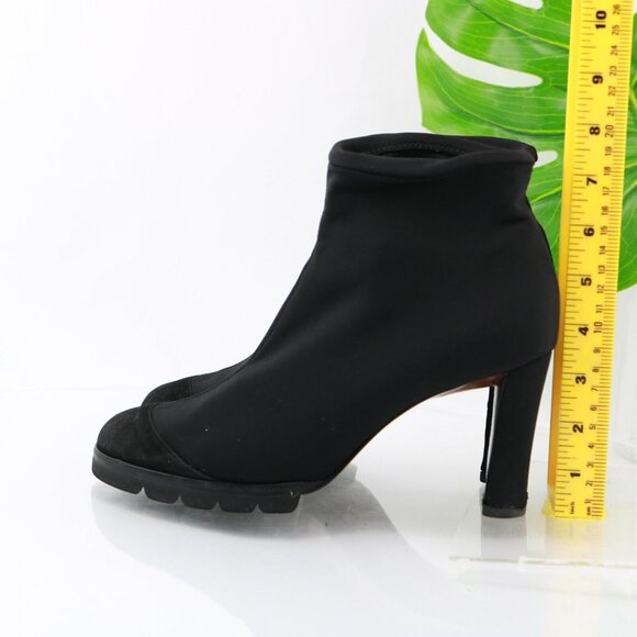 Walter Steiger Womens Boot Size 39 8 Black Neoprene Chunky Lug Sole Block Heel - Picture 7 of 12